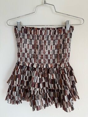 Smocked Tiered Mini Skirt in Brown Multi
